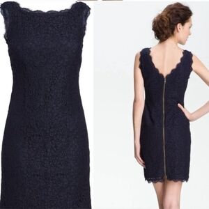 Adrianna Papell Navy Blue Sweetheart Neckline Sleeveless Sheath Midi Dress S.14